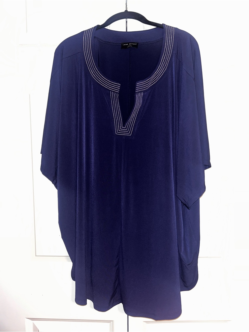 Lane Bryant Deep Navy Embroidered Split-Neck Tunic